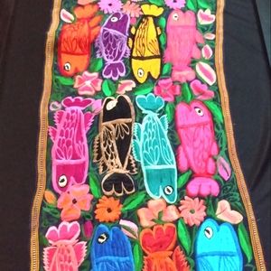 Artisan embroidery fish vibrant colors wall hanging